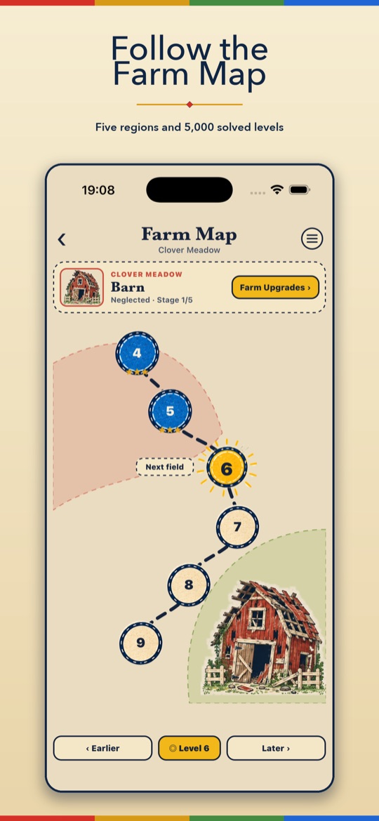 The Farm Map showing the barn and the winding level path